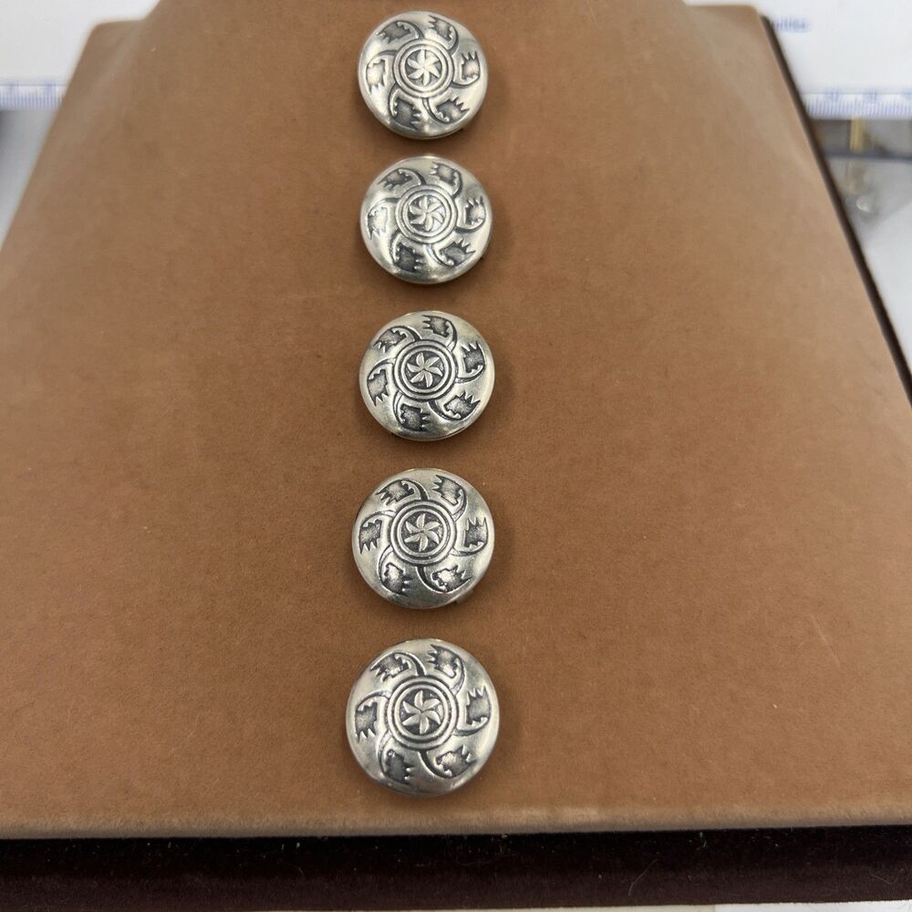Set Of 5 Sterling Silver Button Covers Western Native American Snap On Vintage